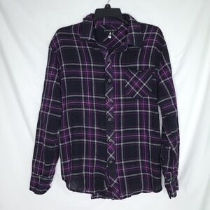 Affliction Women's Large Purple Plaid Long Sleeve Button Down Shirt